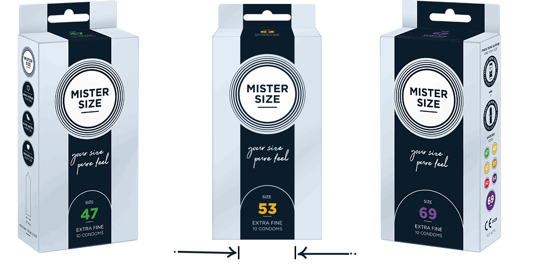 Měření velikosti kondomu pomocí obalu Mister Size